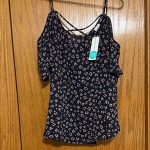 Women's Leopard Print Cold Shoulder Top